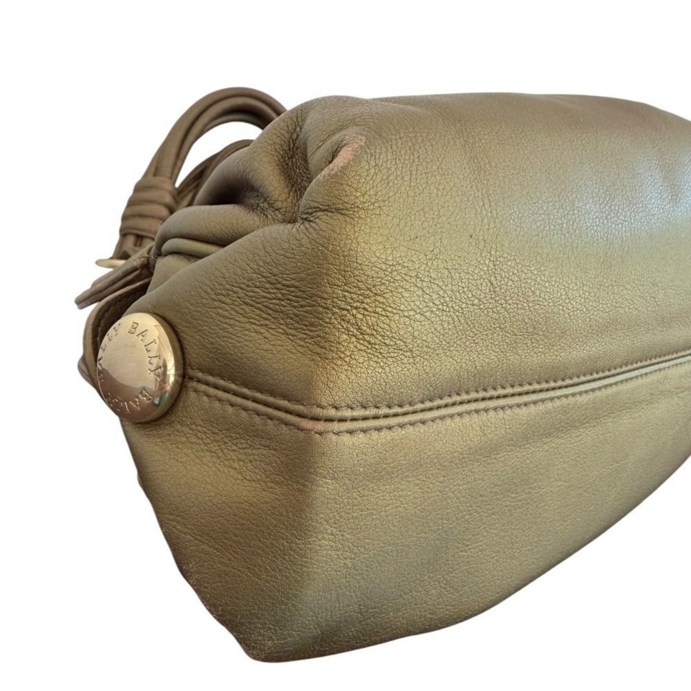 Bally Metallic Gold Leather Satchel Handbag Knotted Handles EUC Italy Purse - Picture 10 of 16